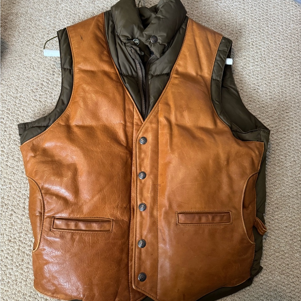 Men's Vintage Schott NYC Brown Leather Vest and Down size 38